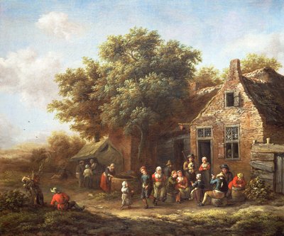 Boeren die feestvieren buiten een herberg door Barend Gael or Gaal